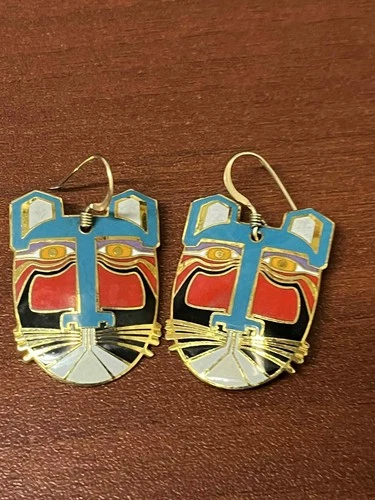 Laurel Burch Miikio Big Cat Drop Dangle Earrings