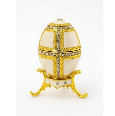 White Gold Egg Trinket Box Jewelry with Stand Keepsake Collectible Bejeweled
