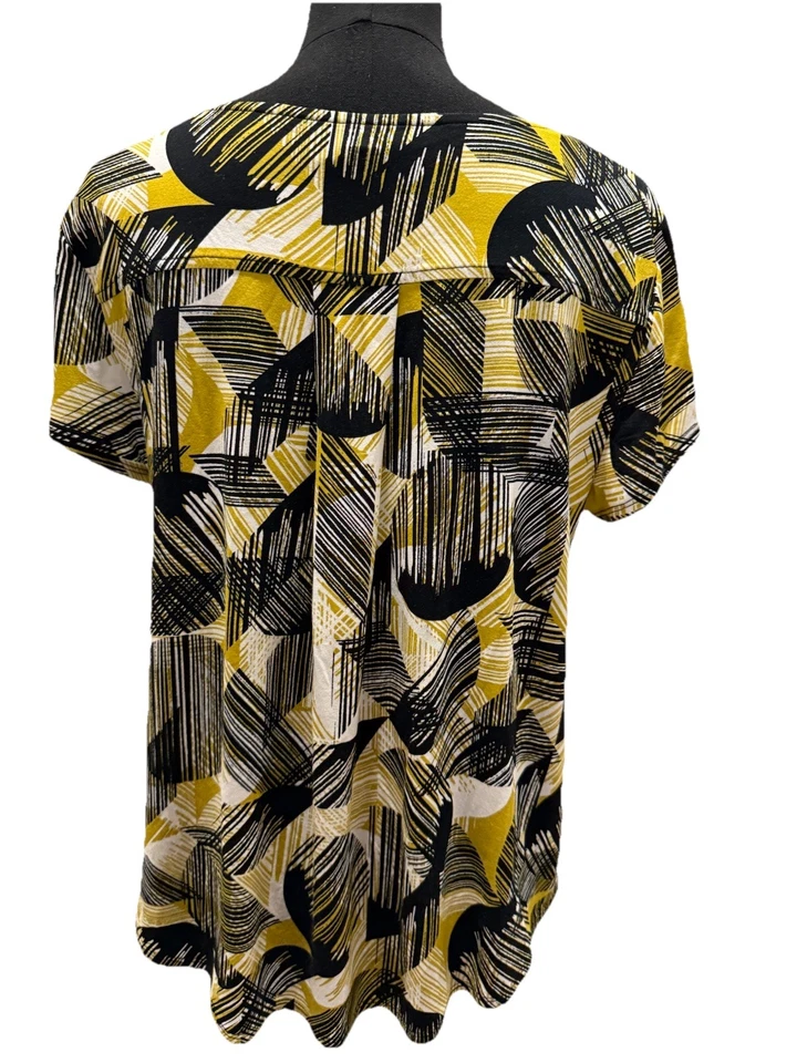 Alfani Women's Short Sleeve Black/Yellow Geometric Blouse, Petite Large - Image 3 of 4