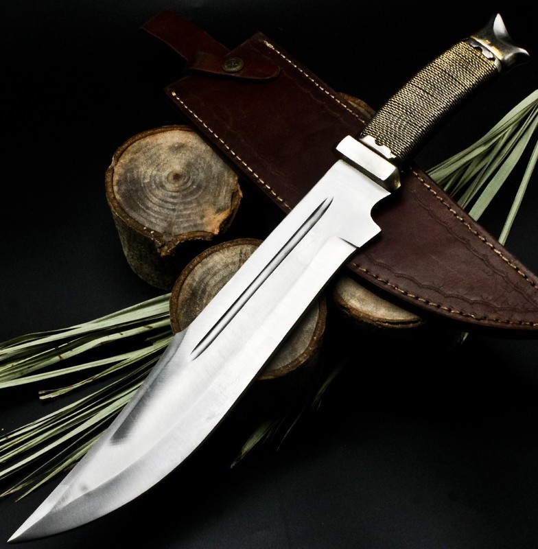 Handmade D2 Steel Custom Hunting Bowie Knife with CORD WRAPPED material Handle