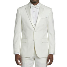 VINCI Men's White Slim Fit Tuxedo Suit w/ Sateen Lapel  Trim - NEW
