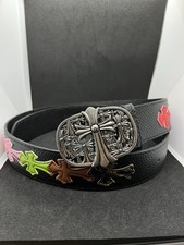 Chrome Style Y2K Black Belt with Colorful Crosses and Gothic Silver Buckle 42   