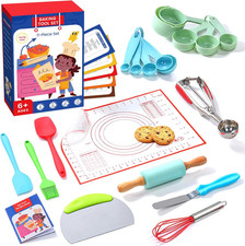 11-Piece Kids Baking Cooking Set Real Baking Utensils with Cookbooks for Child