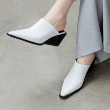 Women's Pointed Toe Slippers Leather High Heel Dress Shoes Mules Comfort Slides