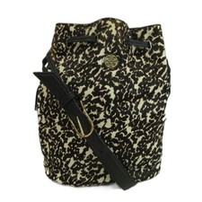 TORY BURCH Leopard Pattern Suede Leather Shoulder Bag Gold Used Authentic