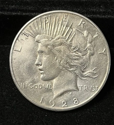 1928 s peace dollar au details- cleaned