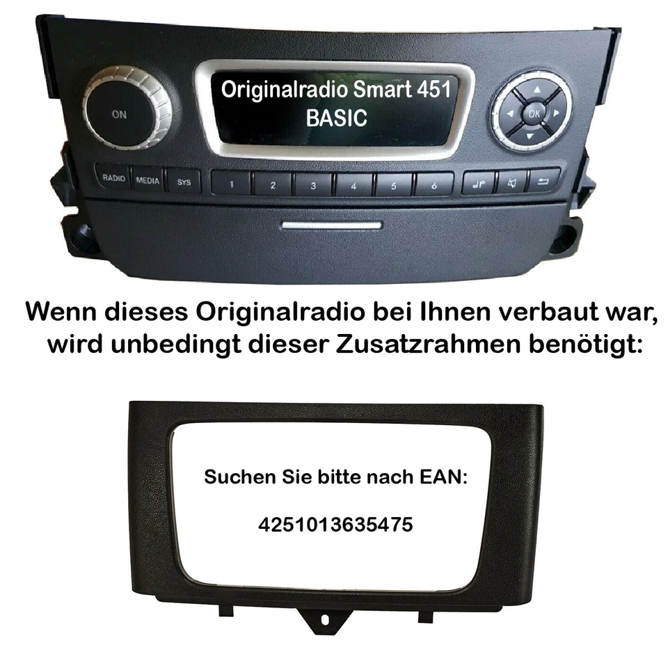 Doppel DIN 2DIN Radioblende passend für Smart fortwo 451 Facelift ab 2010 Rahmen - Bild 2 von 4