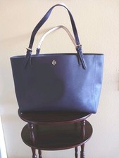 Tory Burch Leather Tote Eggplant Purple