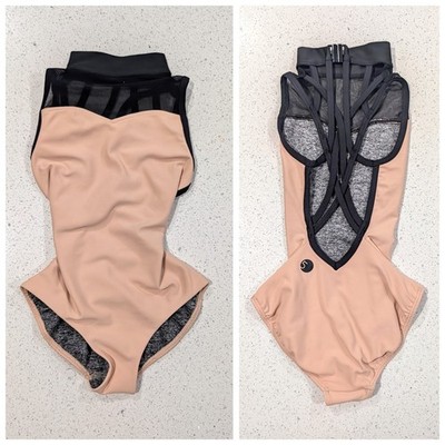 5dancewear Five 5 Medium Gymnastics Dance Leotard Nude Open black STRAPPY BACK