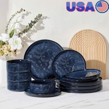 Complete Dinnerware Set 4 Stoneware Plates Bowls Microwave Safe Elegant Design