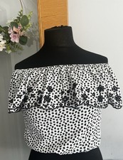 Next Woman’s Ruffle Crop Top Off The Shoulder Size 10 Black & White Summer