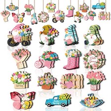 Spring Flower Wooden Ornaments for Tree, Easter Home Decor, Easter Ornaments