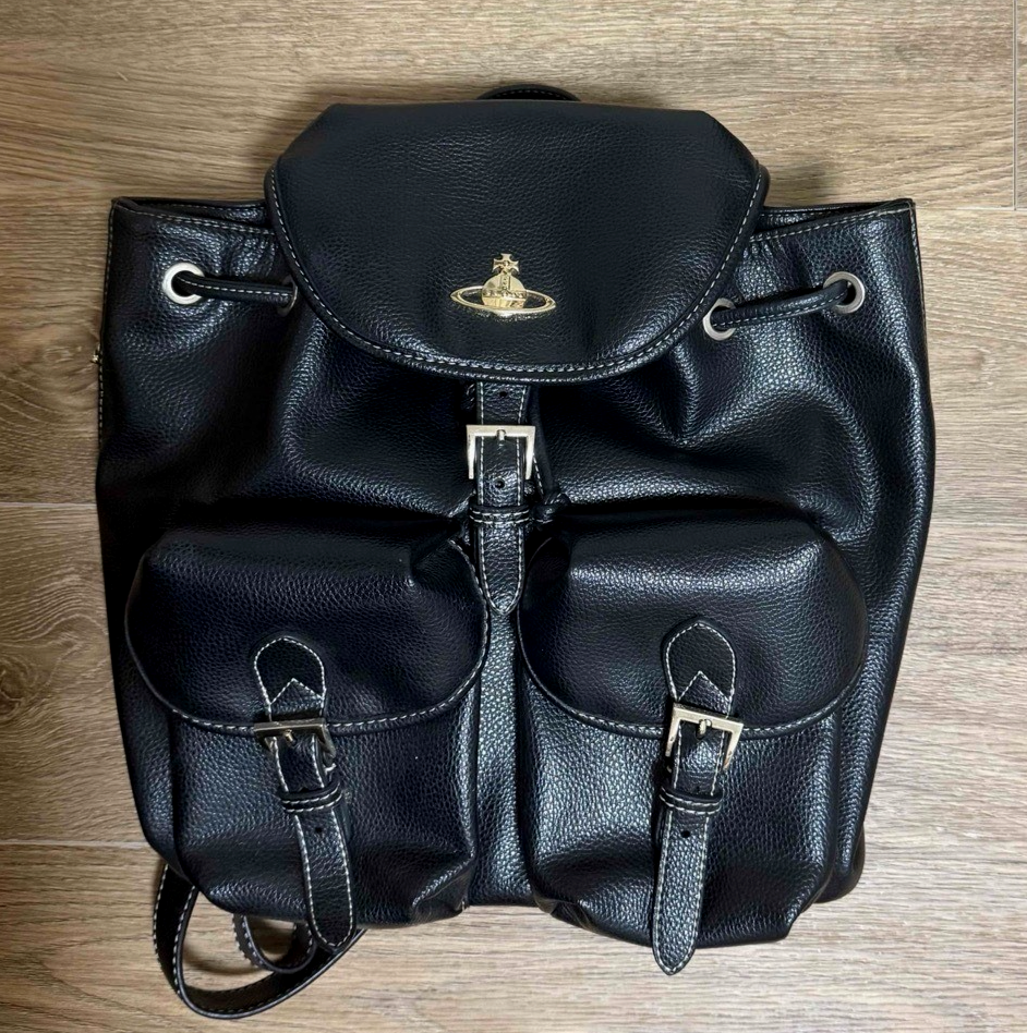 Vivienne Westwood Leather Backpack Drawstring Double Pocket ORB