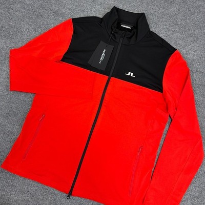 J Lindeberg Jacket Men XL Slim Fit Banks Mid Layer Full Zip Black Red Golf NEW