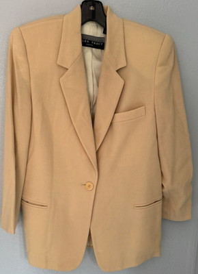 Ellen Tracy One-Button Single Breasted Wool Blazer Long Sleeve Women's 10 Camel