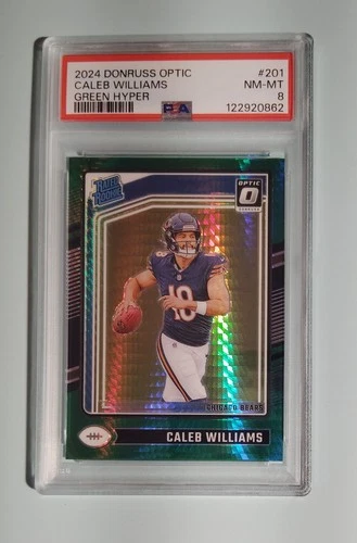 Caleb Williams 2024 Donruss Optic Green Hyper Prizm RC #201 PSA 8