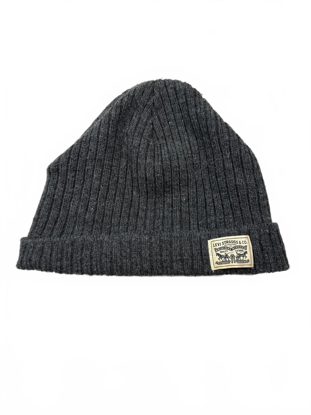 Levi's Dark Gray Ribbed Knit Beanie Hat