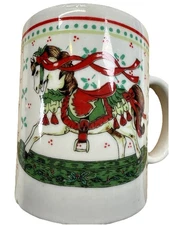 Vtg Christmas Horse Carousel Mug Holiday Collectible Coffee Cup World Bazaars