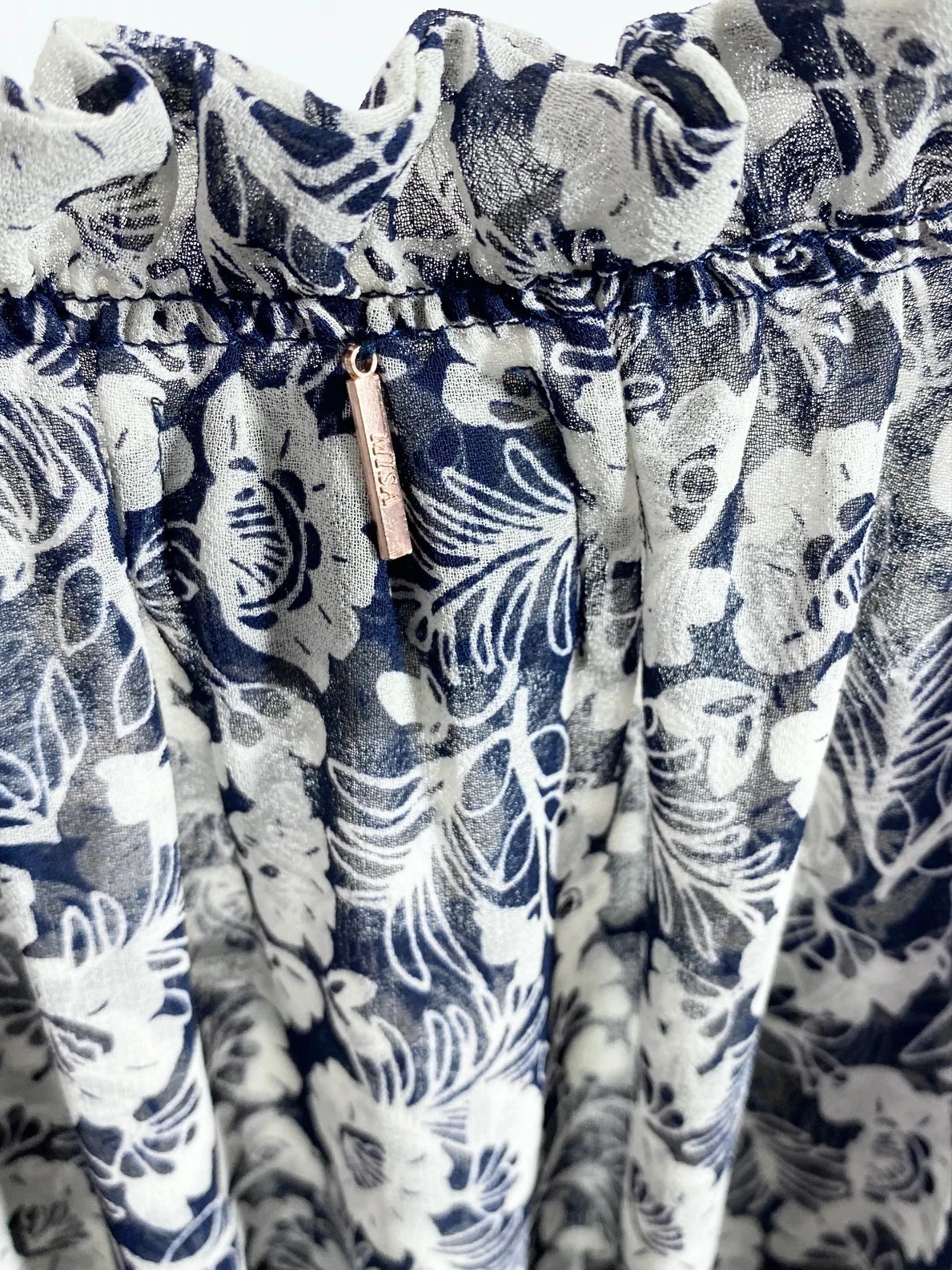 PALM ANGELS Mini abito MISA LA blu navy avorio stampa floreale Shirley con volant a strati S = 4 6