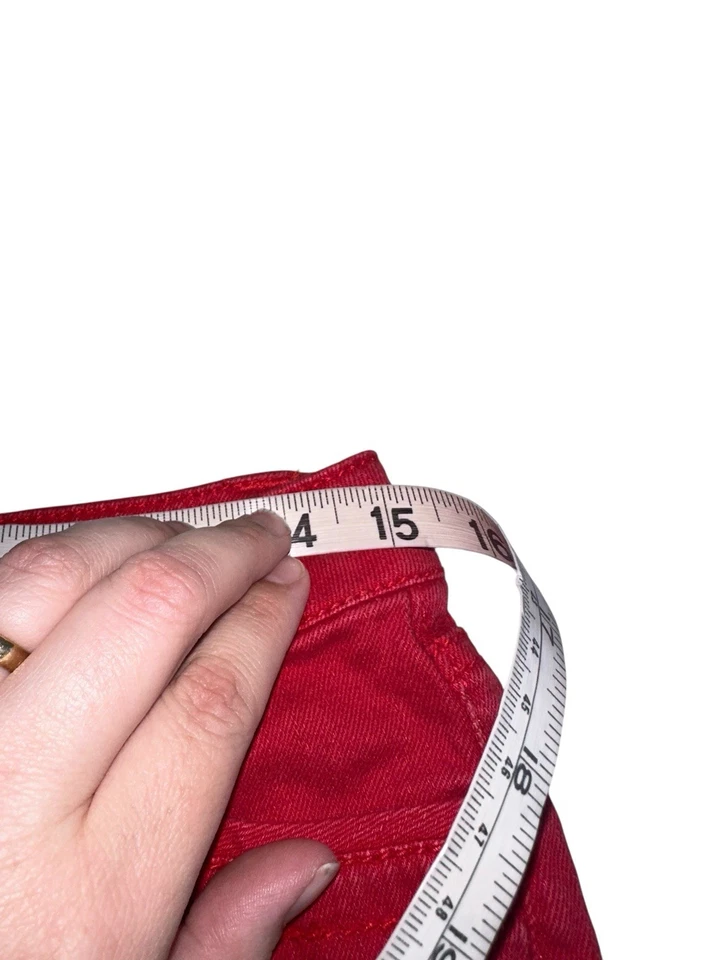 Pantalones Cortos Y2K Forever 21 Mujer Micro Talla 28 Rojo Denim Elastizados Puños Foto 4 de 4