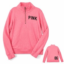 Victoria's Secret PINK Quarter 1/4 Zip Pullover Sweatshirt Small Logo 86 Flaw