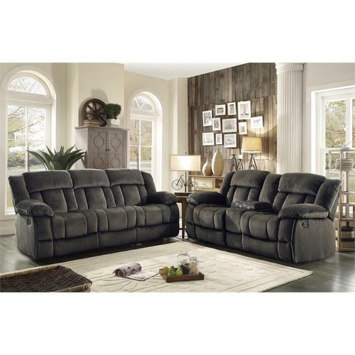 Pemberly Row 90" Traditional Microfiber Double Reclining Sofa in Chocolate - Picture 2 of 6