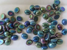 Full pack 72 Vtg. Preciosa Oval Cabochones 10x8mm Green Iris. 59155