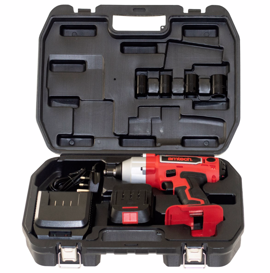 Amtec 1/2 Inch Impact Nut Gun 380NM Torque Cordless 3 Amp Hour Battery