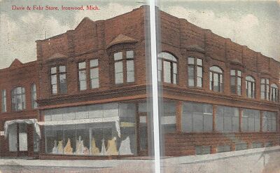 IRONWOOD Michigan postcard Upper Peninsula Davis & Fehr store used 1911 #63