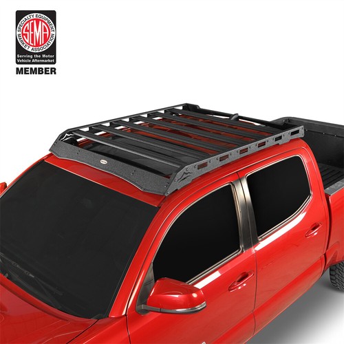 SUORTO Roof Rack Cargo Basket For Toyota Tacoma (2005-2023 Double Cab) - Heavy Duty With LED Light Bar Mounting