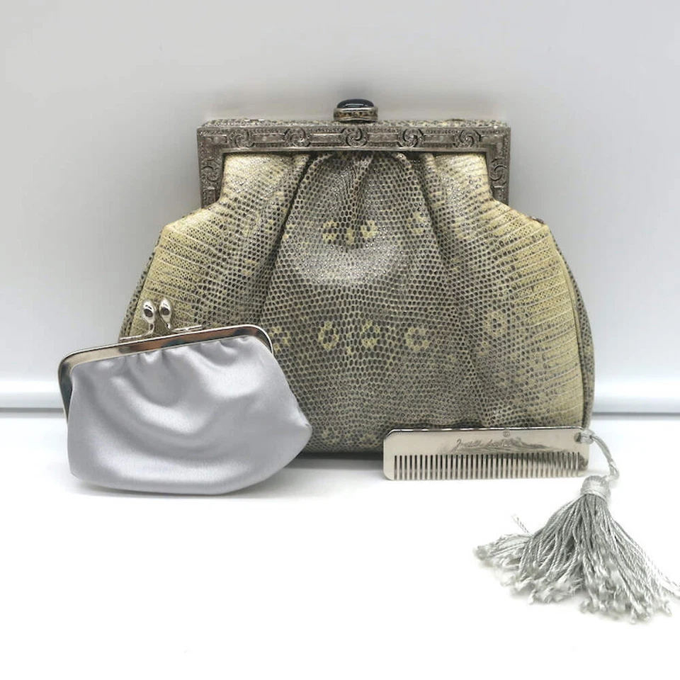Bolso Bandolera Judith Leiber Anillo Lagarto Gris/Crema Mini Correa de Cadena Foto 3 de 4