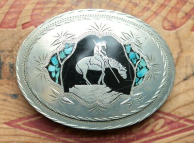 Vintage Hand Made Turquoise Indian on Horse Inlay Western  display picture 3