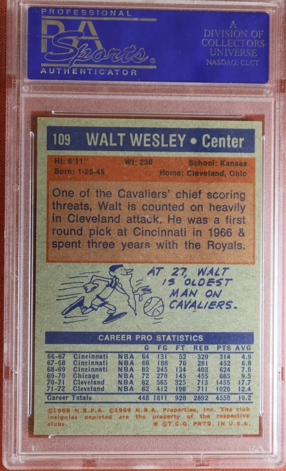 1972 Topps basketball card WALT WESLEY #109 PSA 9 MINT (INCREDIBLY RARE CARD) - Image 2 of 2