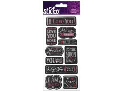 EK SUCCESS Sticko Large Flat Stickers - I LOVE YOU CHALK WORDS - 10 pcs
