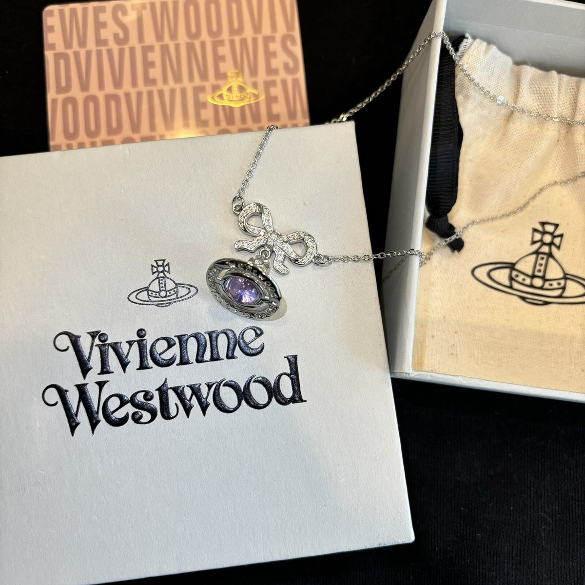 Vivienne Westwood Octavie Purple Crystal Tiebow Silver