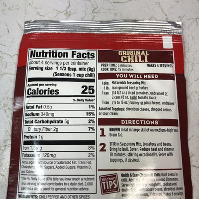 Nutrition Facts Substitute For White Chicken Chili Seasoning Mix