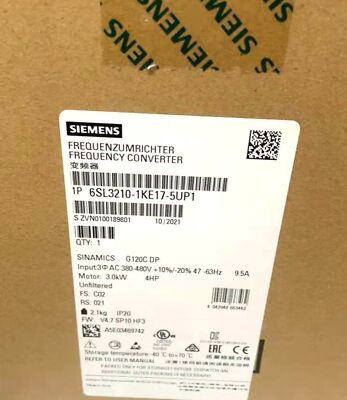 NEW Siemens 6SL3210-1KE17-5UP1 SINAMICS G120C FSA RATED POWER 3,0KW