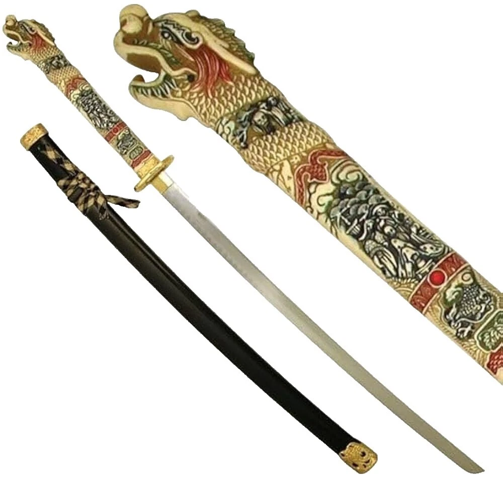 Hoja de acero inoxidable espadas asiática de colección y sables manija de cobre amarillo