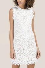Francesca’s Womens Medium Della High Neck Open Back Lace Shift Dress White