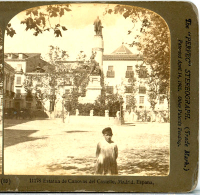 SPAIN, Madrid, Estatua de Canovas del Castello--H.C. White Stereoview #H53