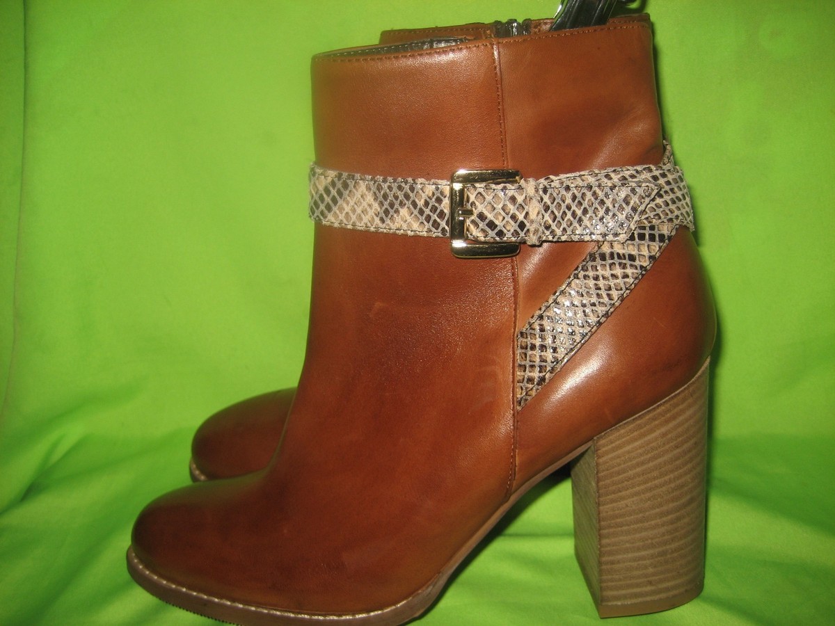 KURT GEIGER CARVELA BROWN LEATHER ANKLE BOOTS BLOCK HEEL SIZE UK