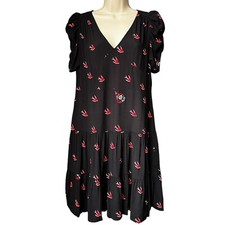 McQ Alexander McQueen Swallow Print Mini Dress - Black & Red, IT38 / UK6 £295