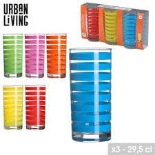 6x Colured Highball Drinking Glasses Set Drinks Water Juice Tumblers Glass 295ml