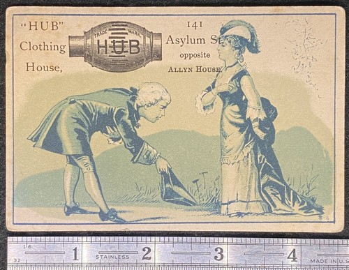 1880c **HUB CLOTHING HOUSE** HARTFORD, CT. VICTORIAN TRADE CARD+TRADEMARK LOGO! - Picture 2 of 9