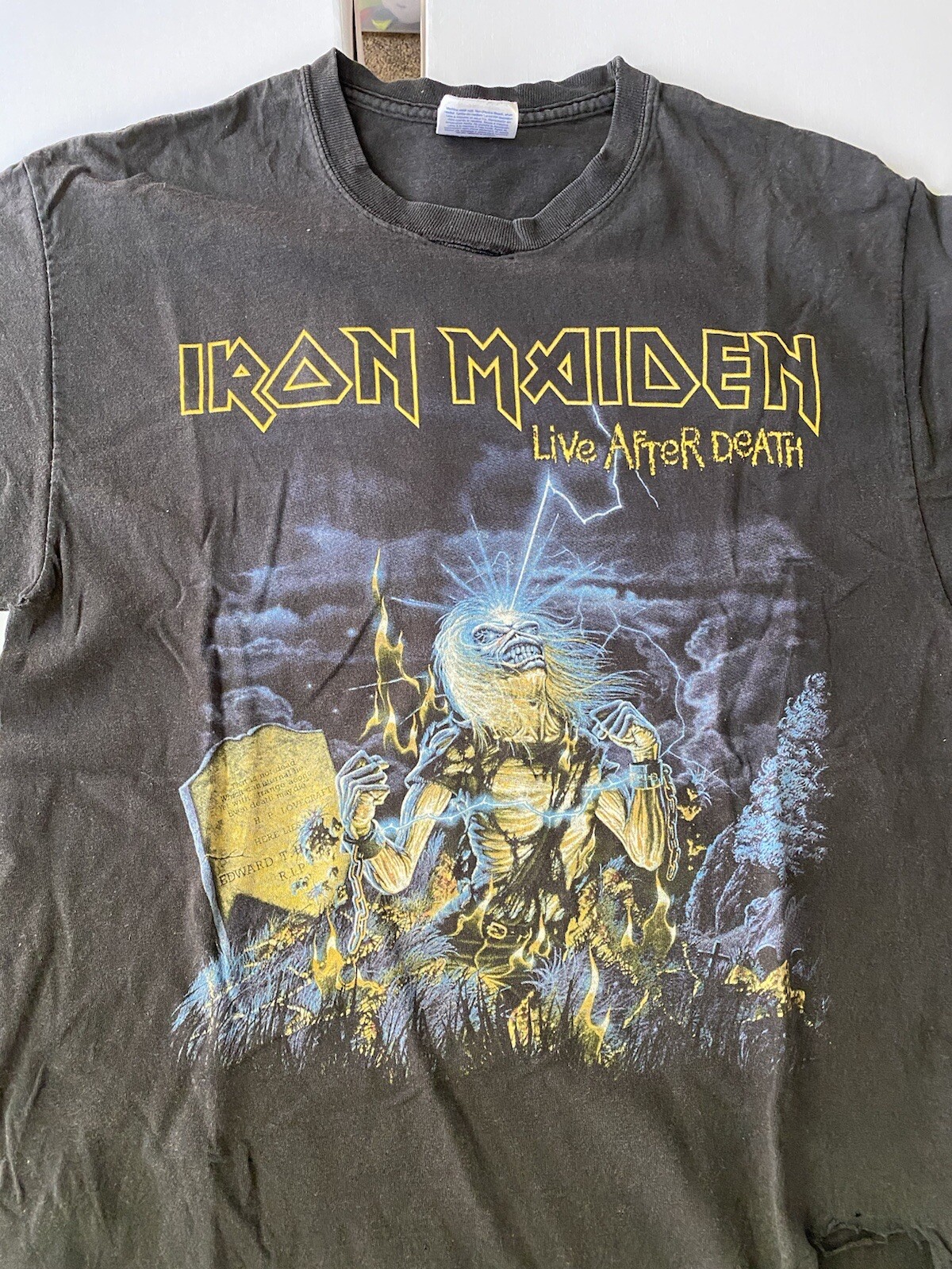 00'S Hanes IRON MAIDEN Band T-shirt, Men's M size cotton black type Vintage Second Hand