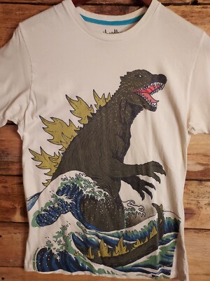 Rare Godzilla Tshirt Michael Buxton Threadless Mens Medium Off-white Ivory