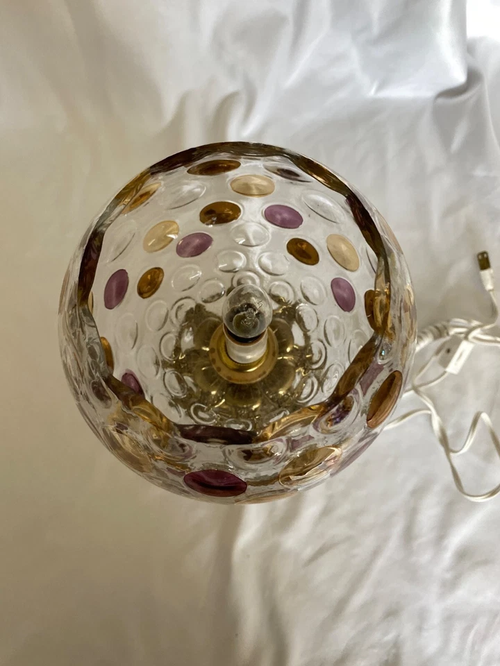 Lámpara de mármol de latón de vidrio de colección pantalla de vidrio checa CoinDot con prismas de cristal Foto 3 de 4