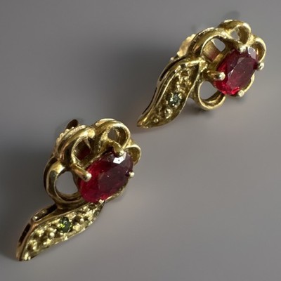 Edelsteine TV 9kt 9k Gelbgold 375 Oval Rubin & Grün Diamant Edelstein Ohrstecker