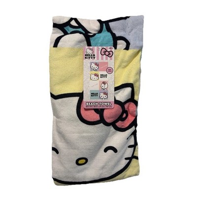 NWT Hello Kitty Beach Towel 28x58 Pastel Sanrio Kawaii 100% Cotton Kids Adult