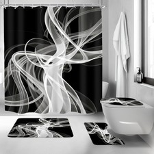 Black 4Pcs Shower Curtain Sets Abstract Black and White Modern Minimalist Con...